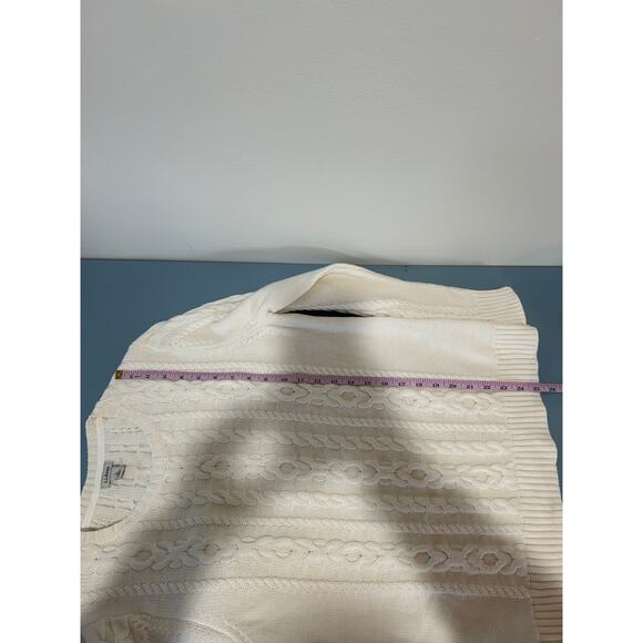 L.L. Bean White Cotton Cable Knit Crew Neck Sweater size L - Picture 7 of 7